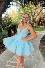 Straps Pink A-line Short Ruffles Homecoming Dress