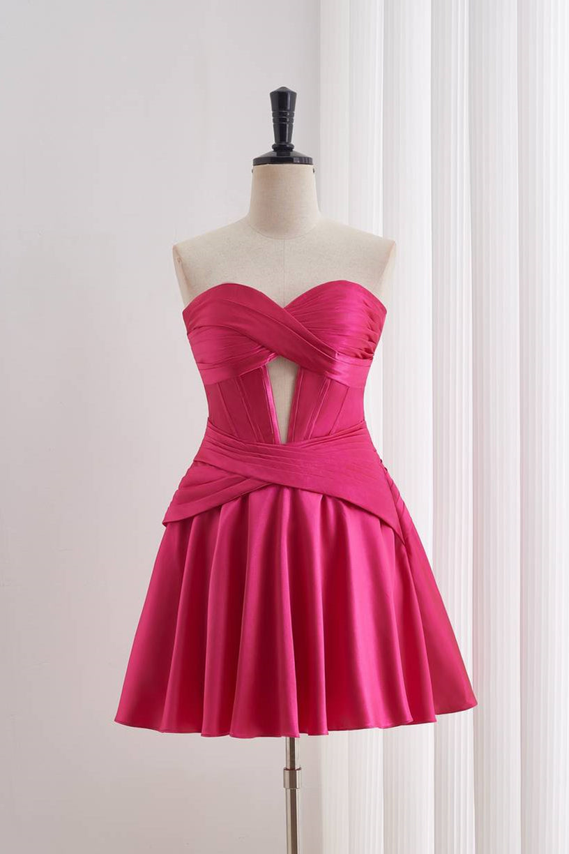 Sweetheart Hot Pink Ruched A-line Short Homecoming Dress