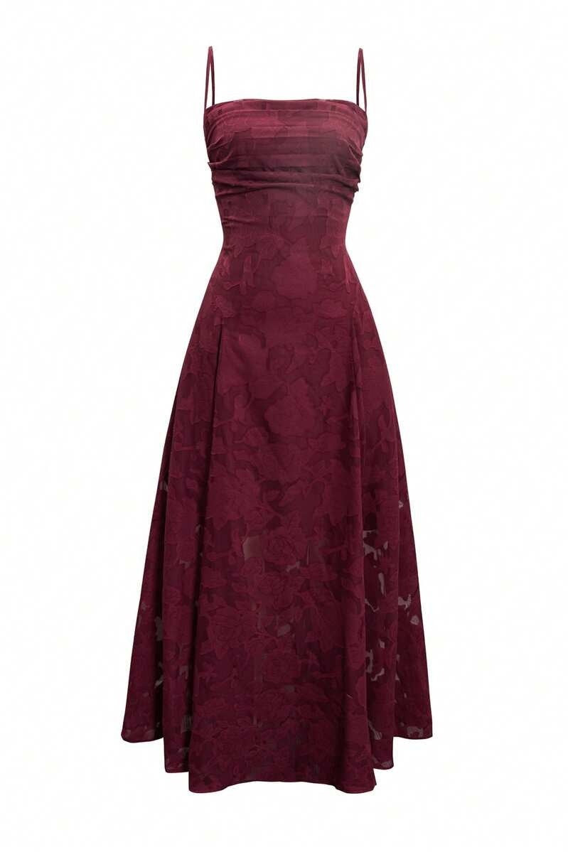 Burgundy Jacquard A-Line Long Dress