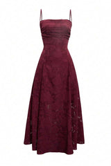 Burgundy Jacquard A-Line Long Dress