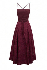 Burgundy Jacquard A-Line Long Dress