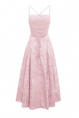 Burgundy Jacquard A-Line Long Dress