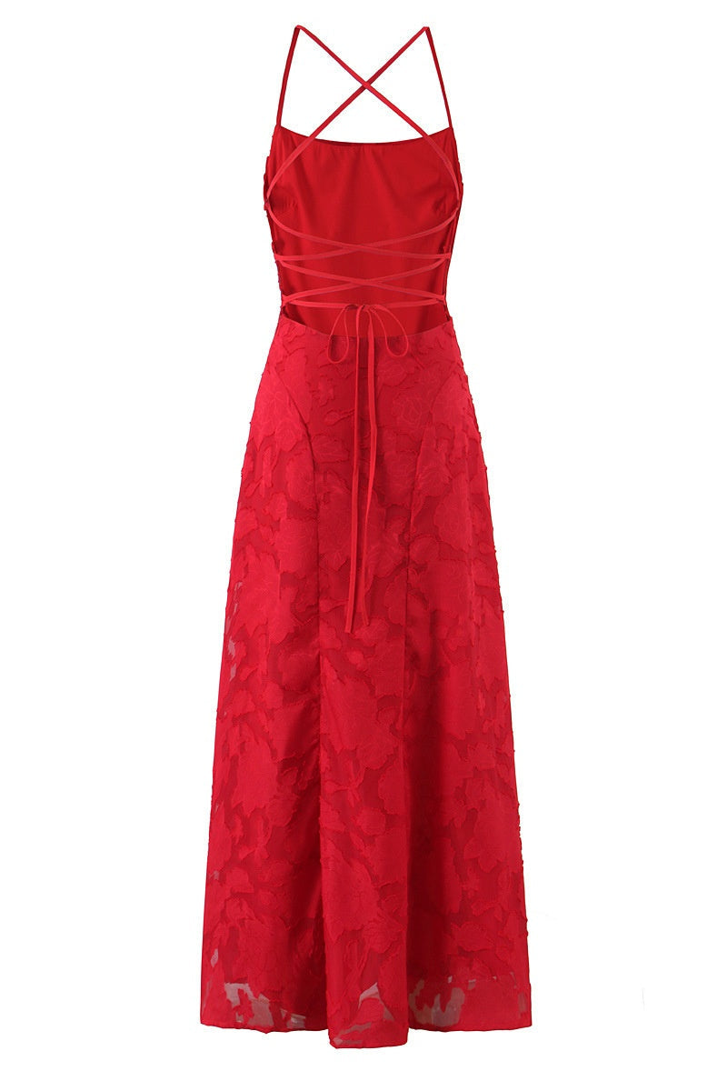 Burgundy Jacquard A-Line Long Dress