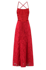 Burgundy Jacquard A-Line Long Dress