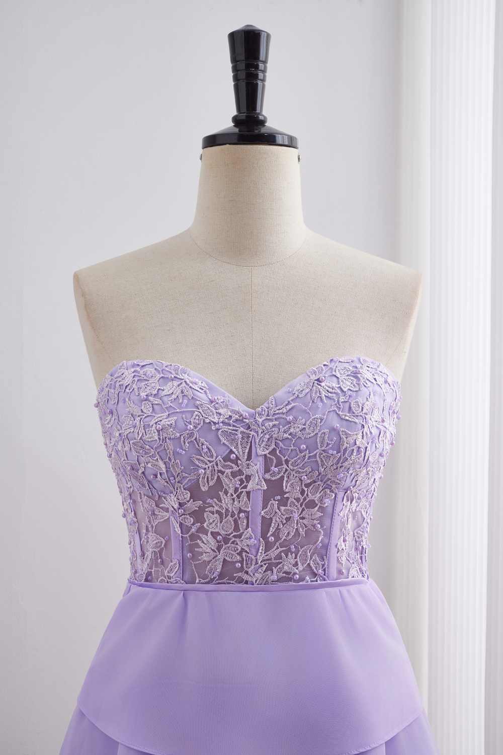 Lavender Appliques Chiffon Tiered Ruffle Short Dress