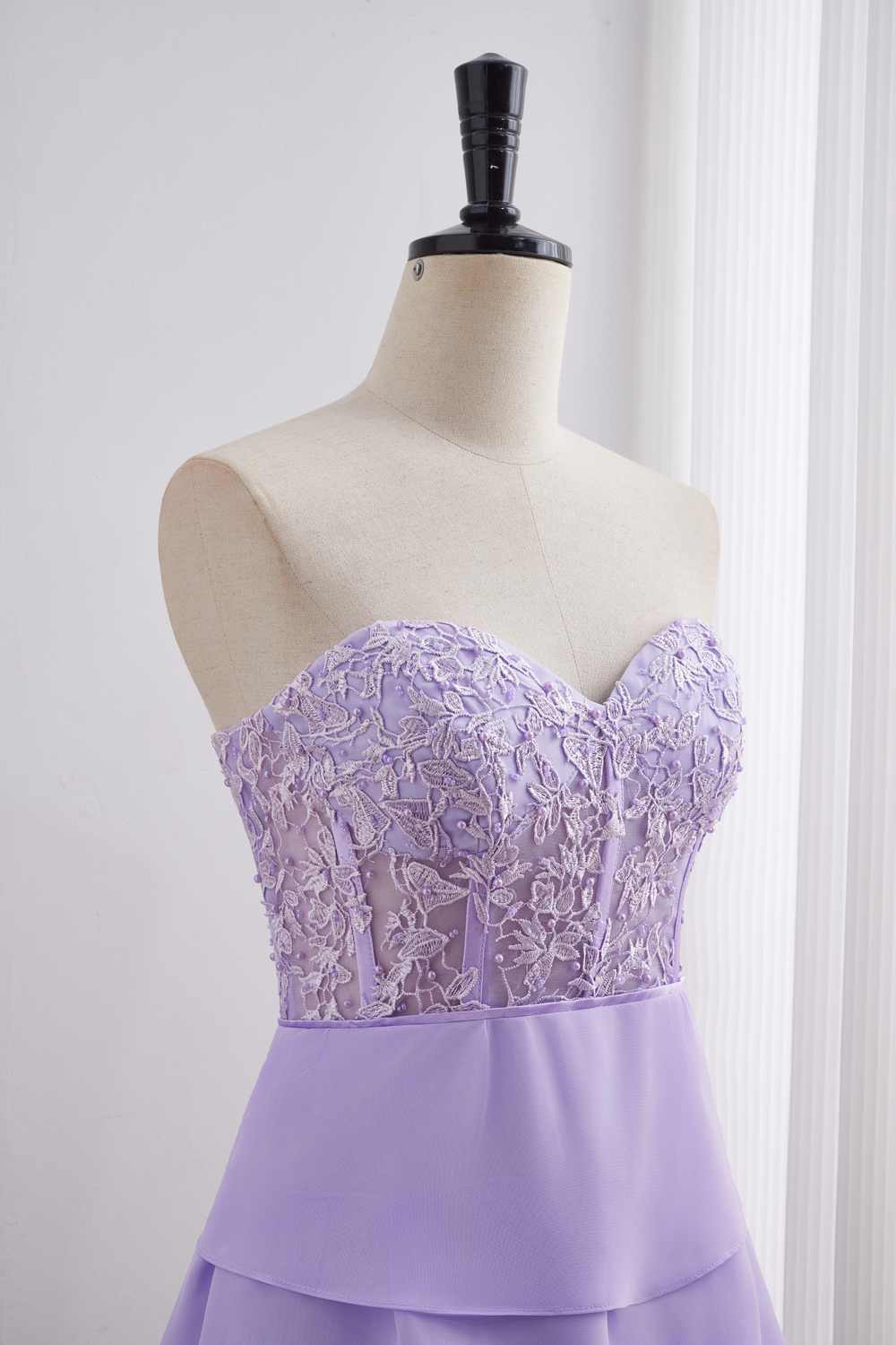 Lavender Appliques Chiffon Tiered Ruffle Short Dress