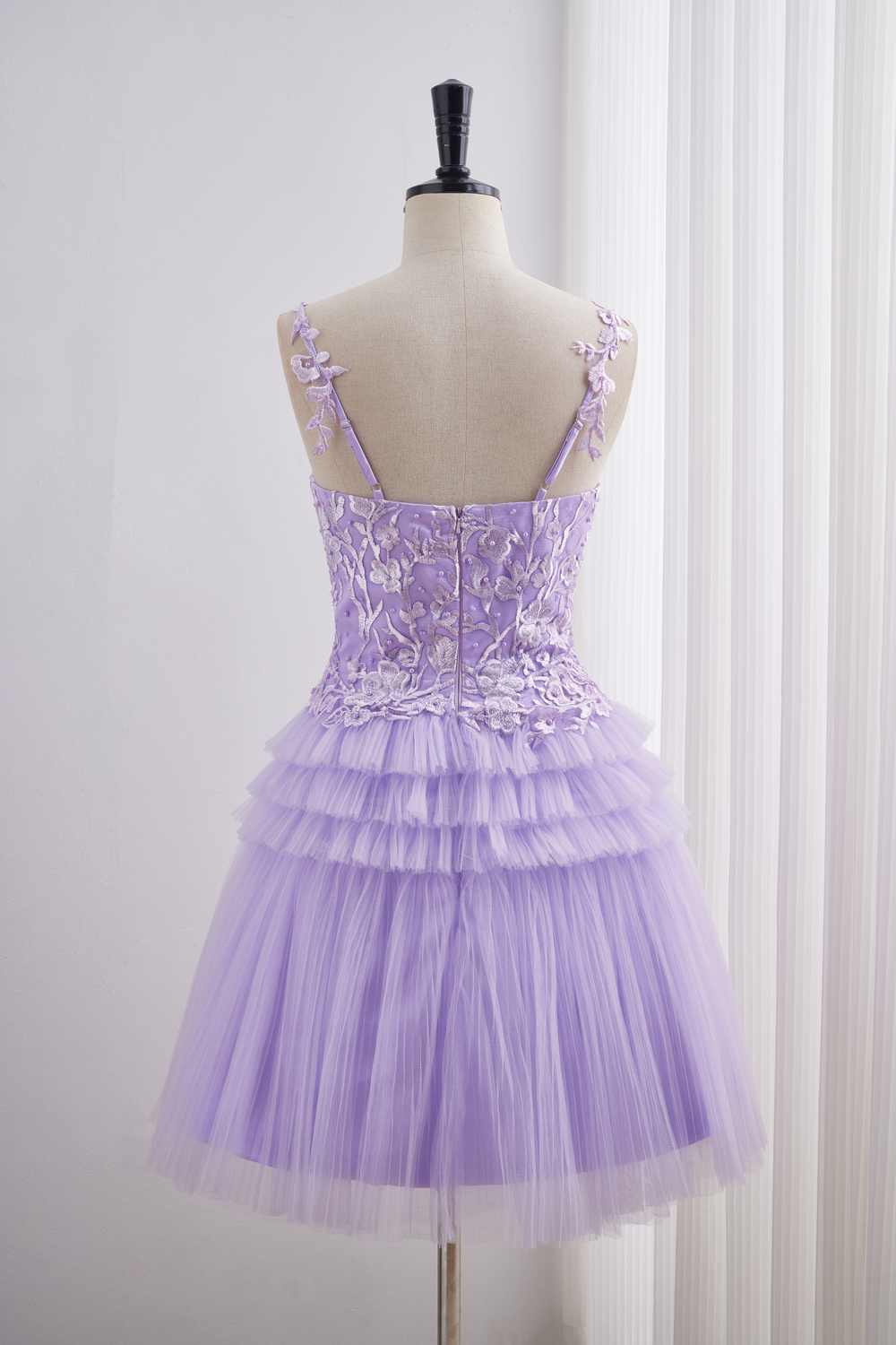 Lavender A-line Tiered Ruffle Short Homecoming Dress