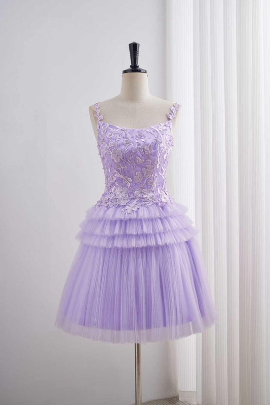 Lavender A-line Tiered Ruffle Short Homecoming Dress