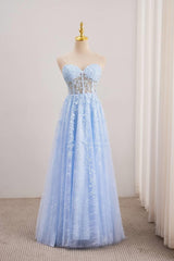 Blue Sweetheart Lace Illusion Lace-up Dress