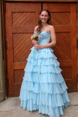 Sweetheart Yellow Lace Appliques A-line Ruffle Prom Dress