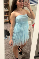 Strapless Yellow Short Ruffle Party Dress