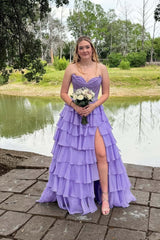 Sweetheart Yellow Lace Appliques A-line Ruffle Prom Dress