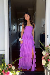 Strapless Lilac Chiffon A-line Tiered Maxi Dress