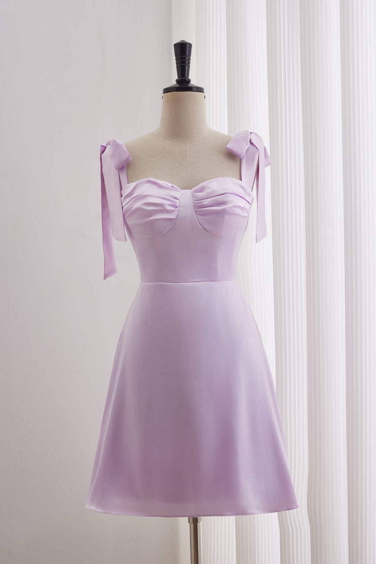 Lavender Cute A-line Short Princess Dress with Bow Straps