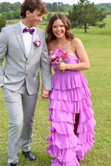 Strapless Lilac Chiffon A-line Tiered Maxi Dress