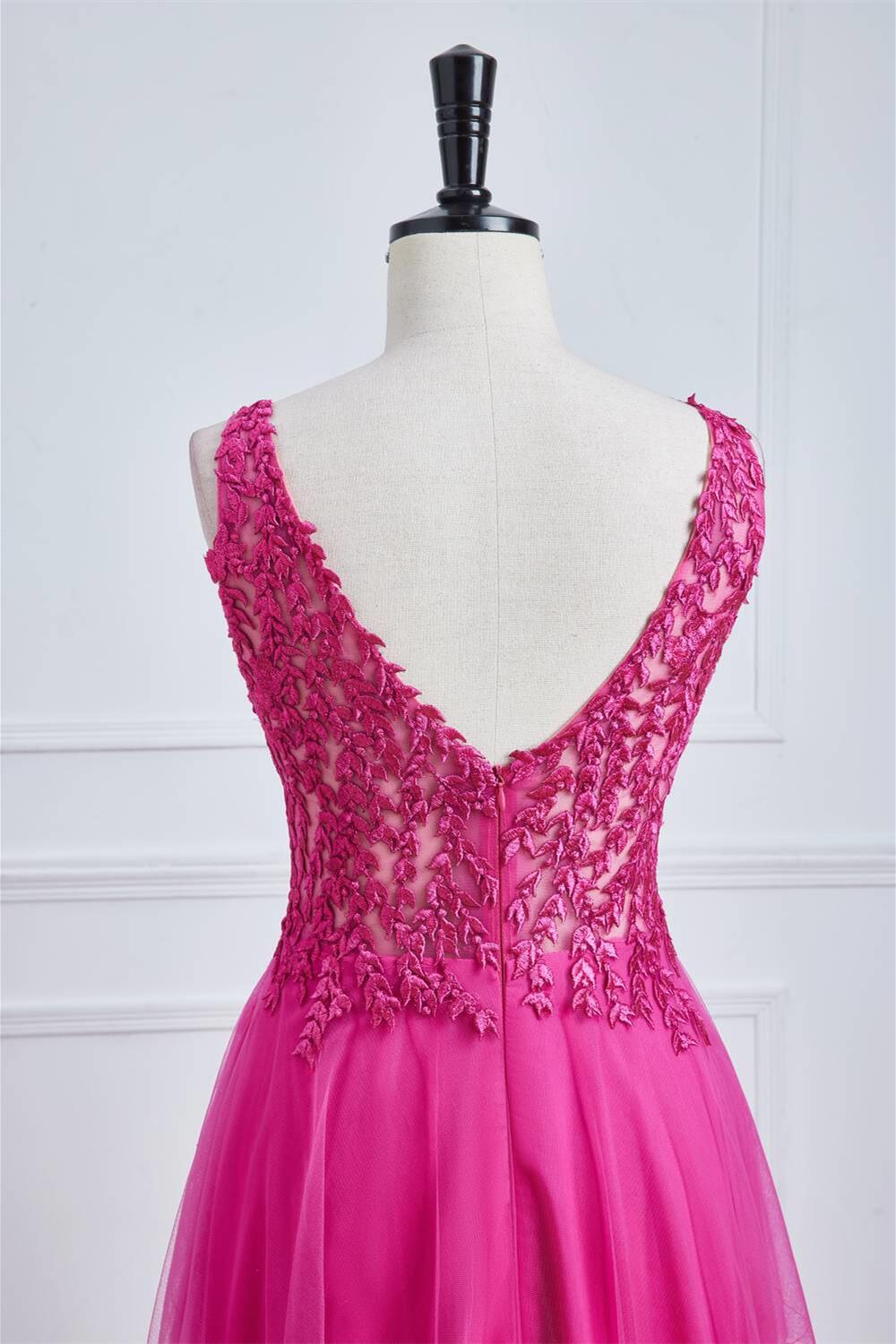Magenta Appliques A-line Tulle Formal Dress