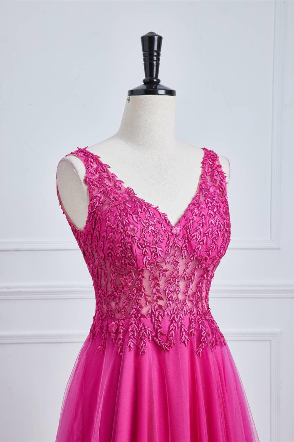 Magenta Appliques A-line Tulle Formal Dress