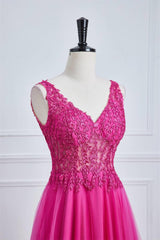 Magenta Appliques A-line Tulle Formal Dress