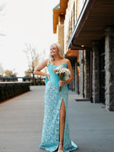 Blue Strapless Bow Fitted Gown