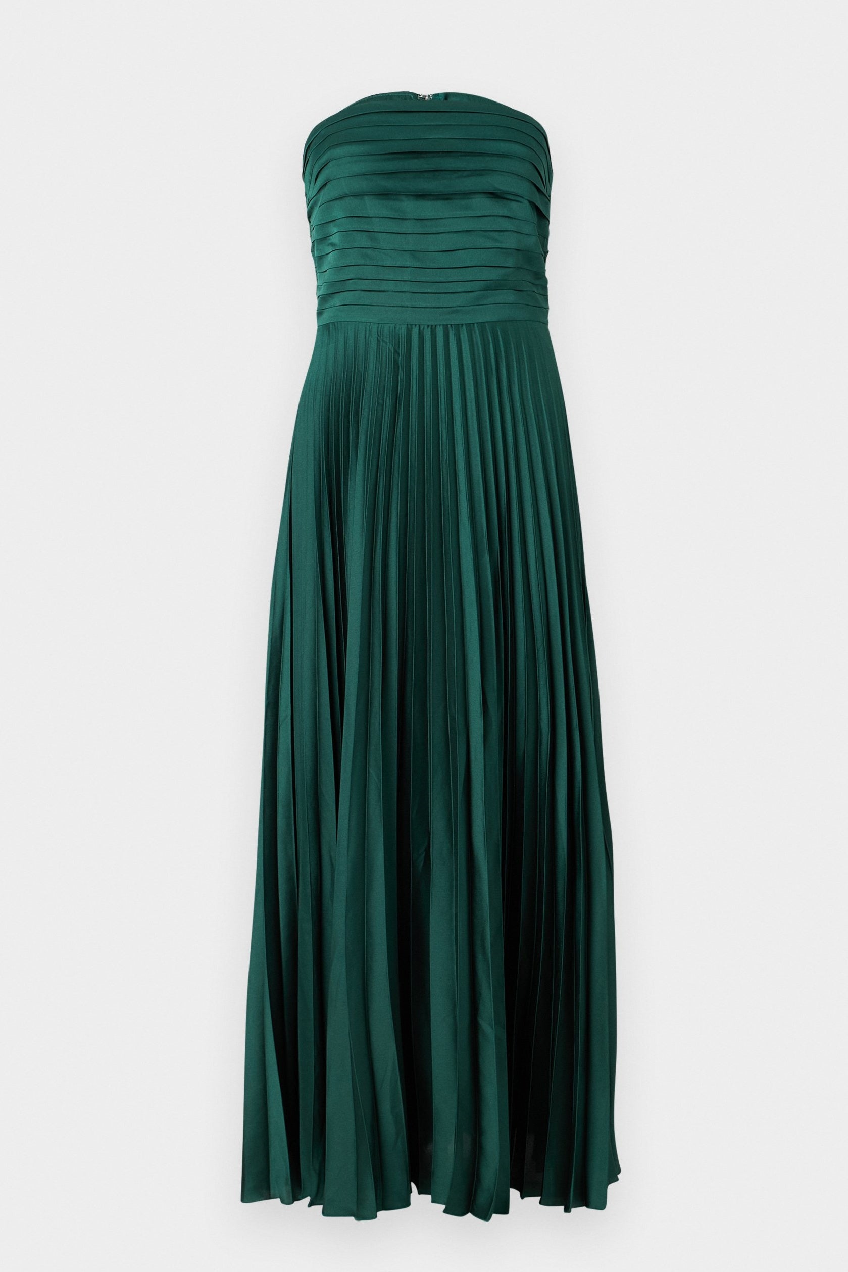 Forest Green Satin Strapless A-Line Maxi Dress