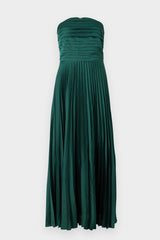 Forest Green Satin Strapless A-Line Maxi Dress