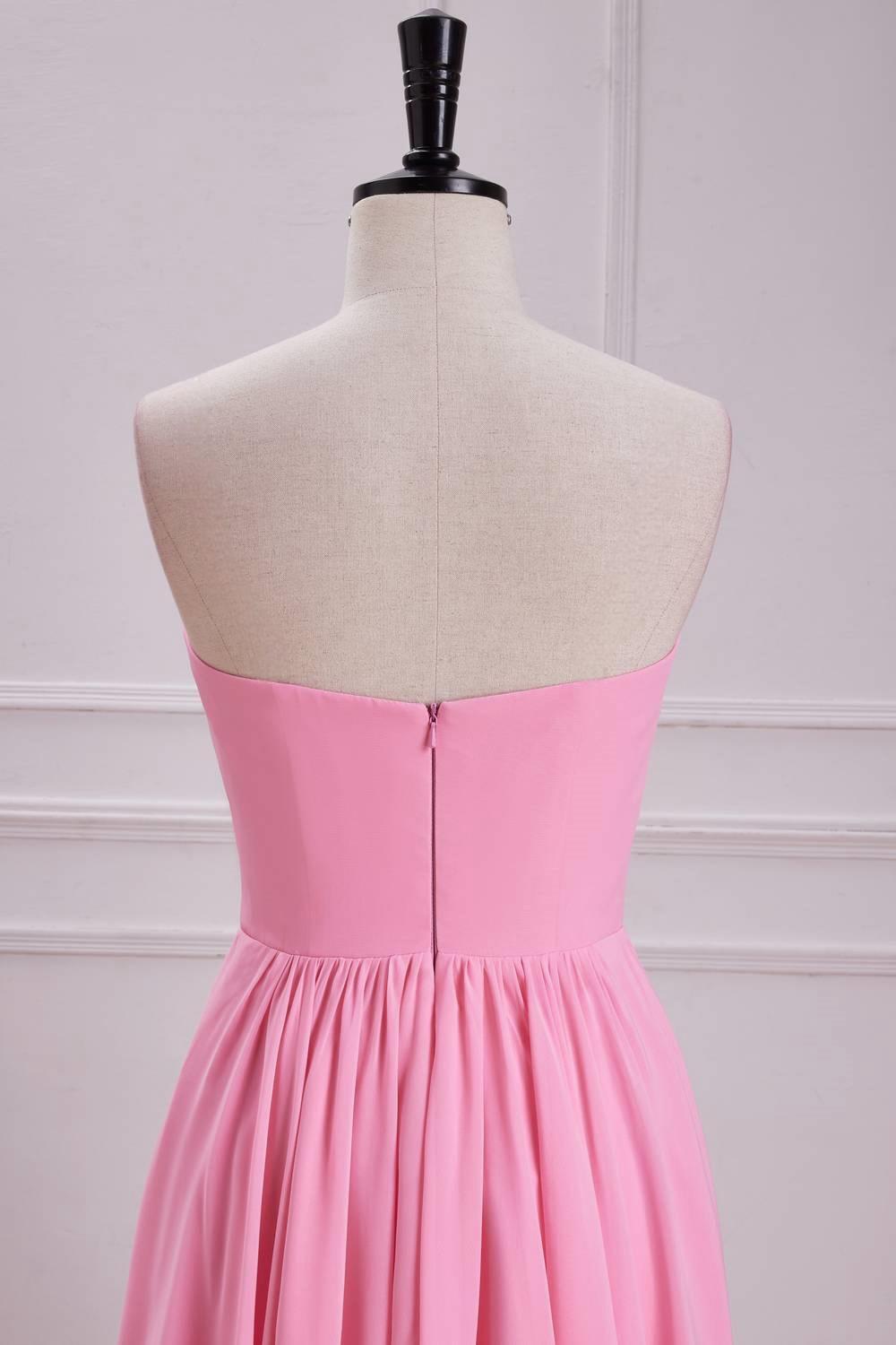 Bow Front Pink Chiffon A-line Long Party Dress