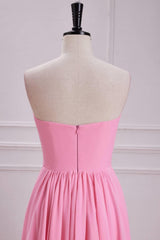 Bow Front Pink Chiffon A-line Long Party Dress