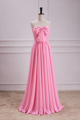 Bow Front Pink Chiffon A-line Long Party Dress