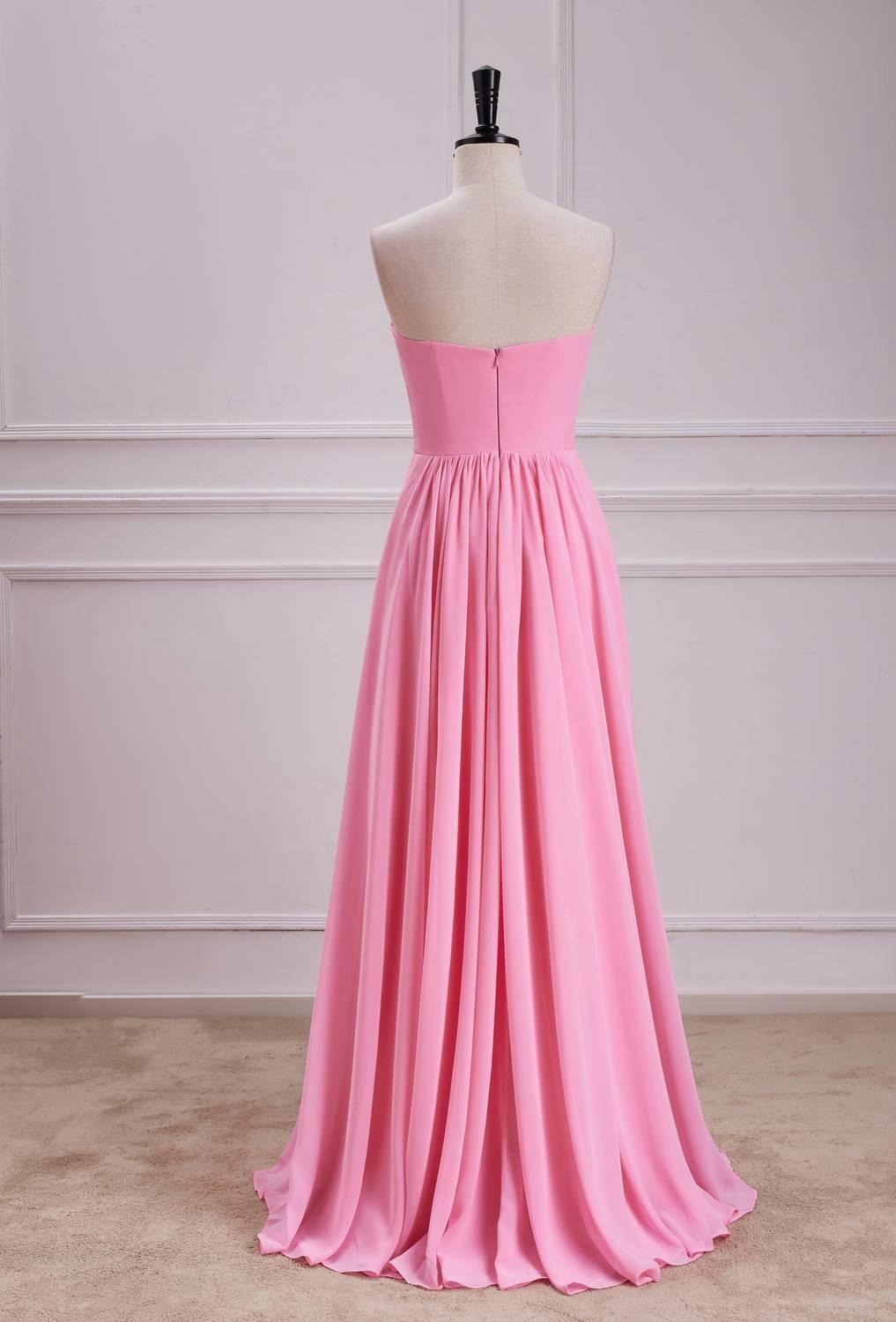 Bow Front Pink Chiffon A-line Long Party Dress