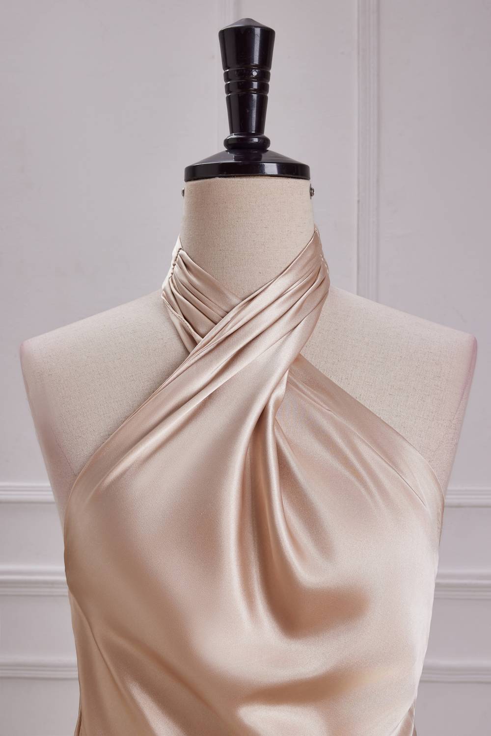 Halter Champagne Soft Satin Bridesamid Dress