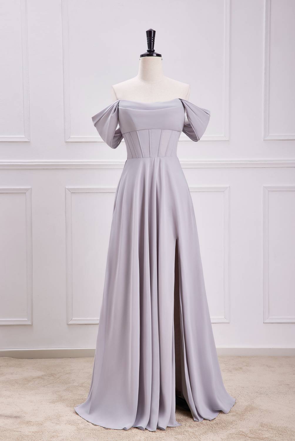 Off the Shoulder Siler Chiffon Long Party Dress