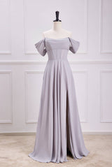 Off the Shoulder Siler Chiffon Long Party Dress
