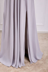 Off the Shoulder Siler Chiffon Long Party Dress