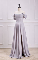Off the Shoulder Siler Chiffon Long Party Dress
