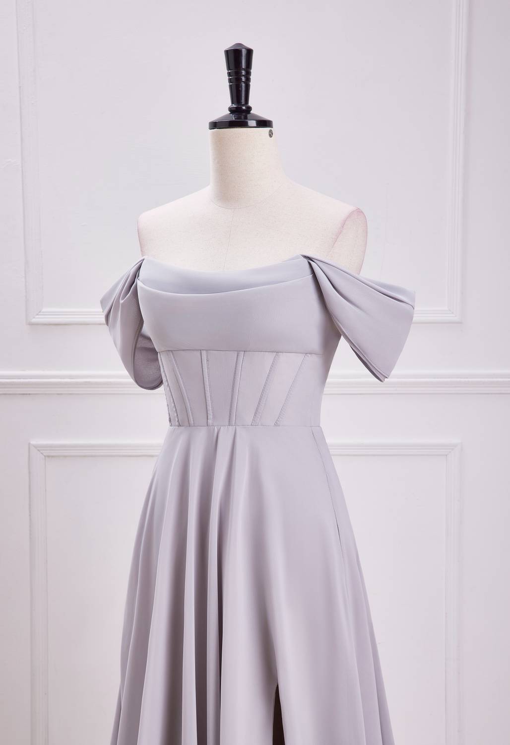 Off the Shoulder Siler Chiffon Long Party Dress