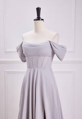 Off the Shoulder Siler Chiffon Long Party Dress