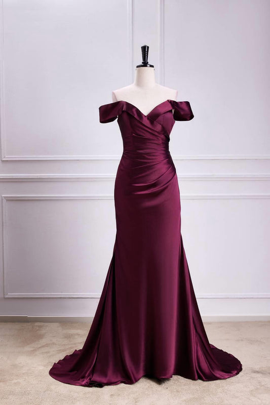 Off the Shoulder Burgundy Memaid Long Formal Dress