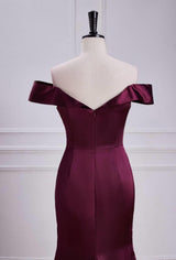 Off the Shoulder Burgundy Memaid Long Formal Dress