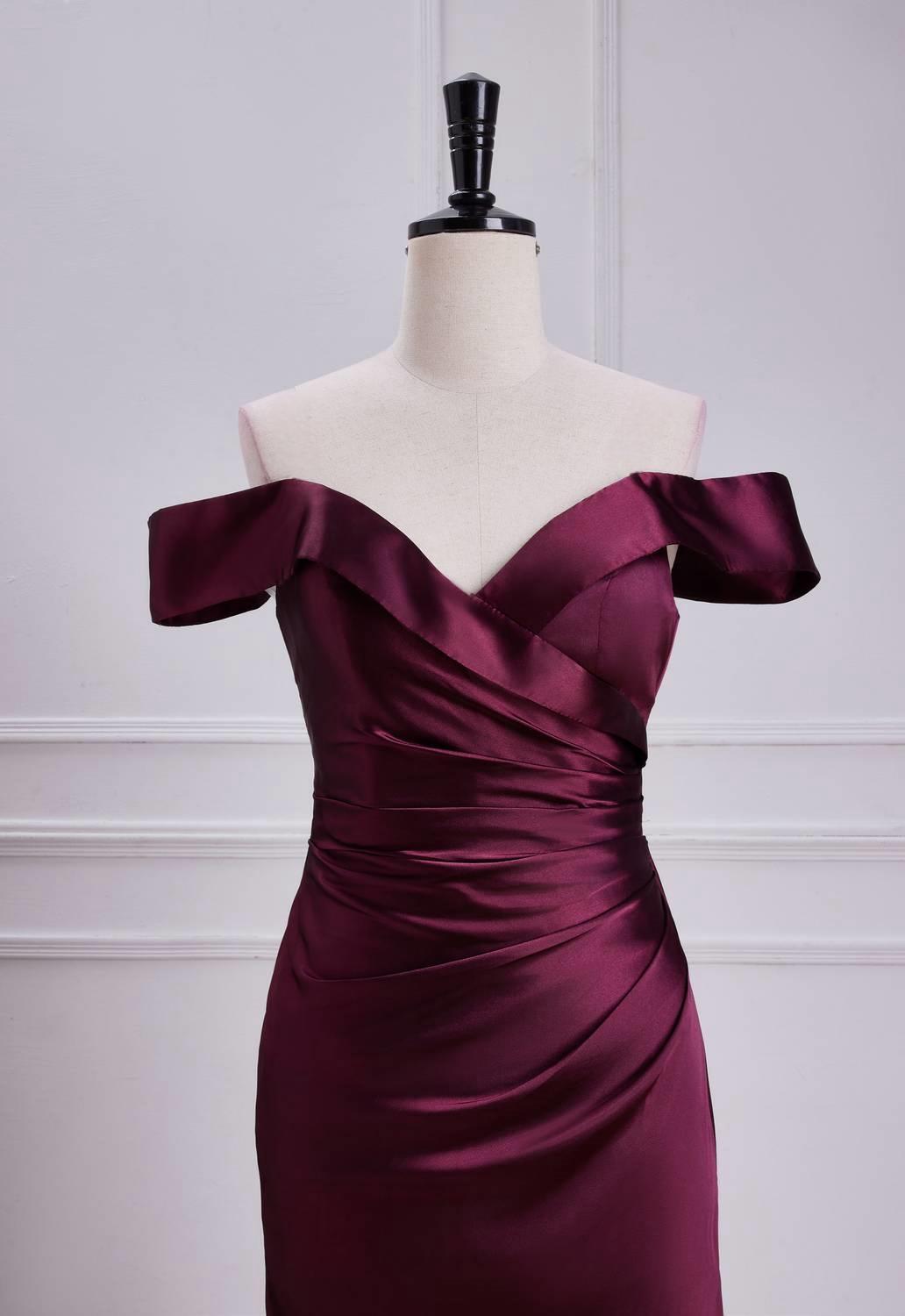 Off the Shoulder Burgundy Memaid Long Formal Dress