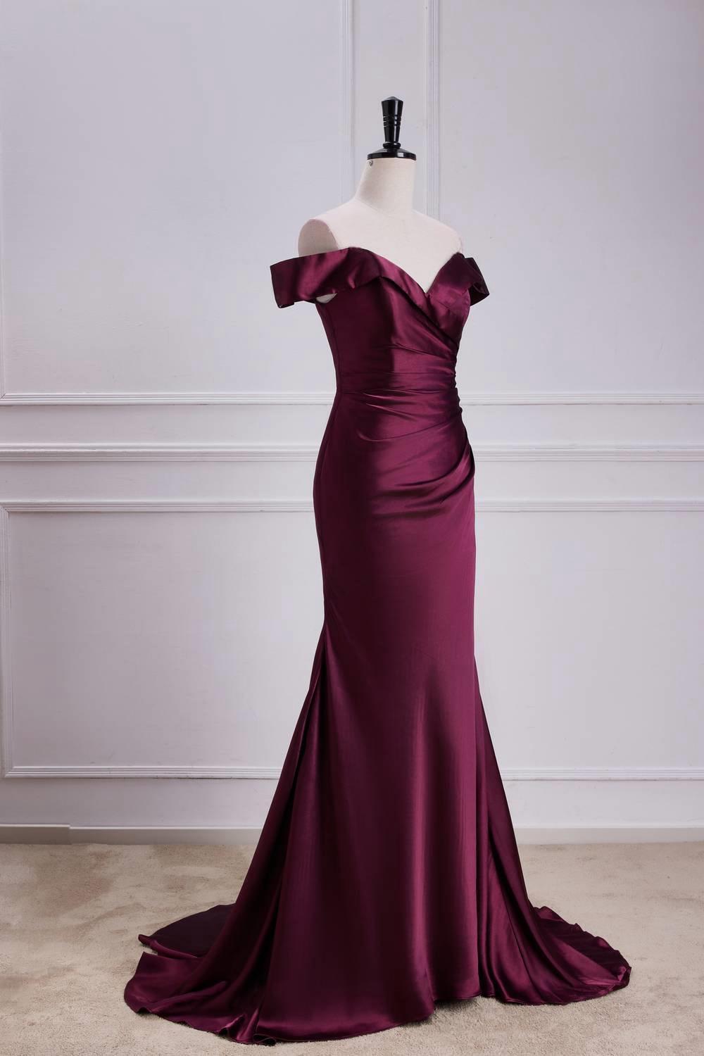 Off the Shoulder Burgundy Memaid Long Formal Dress