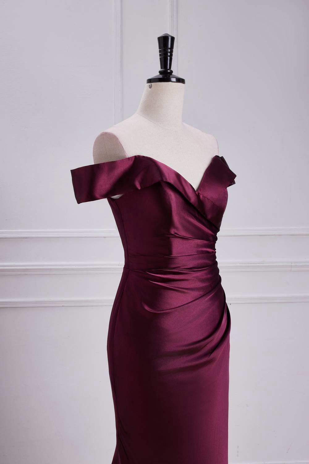Off the Shoulder Burgundy Memaid Long Formal Dress