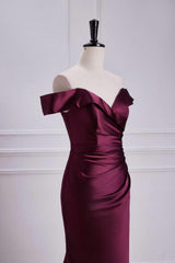 Off the Shoulder Burgundy Memaid Long Formal Dress