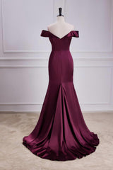 Off the Shoulder Burgundy Memaid Long Formal Dress