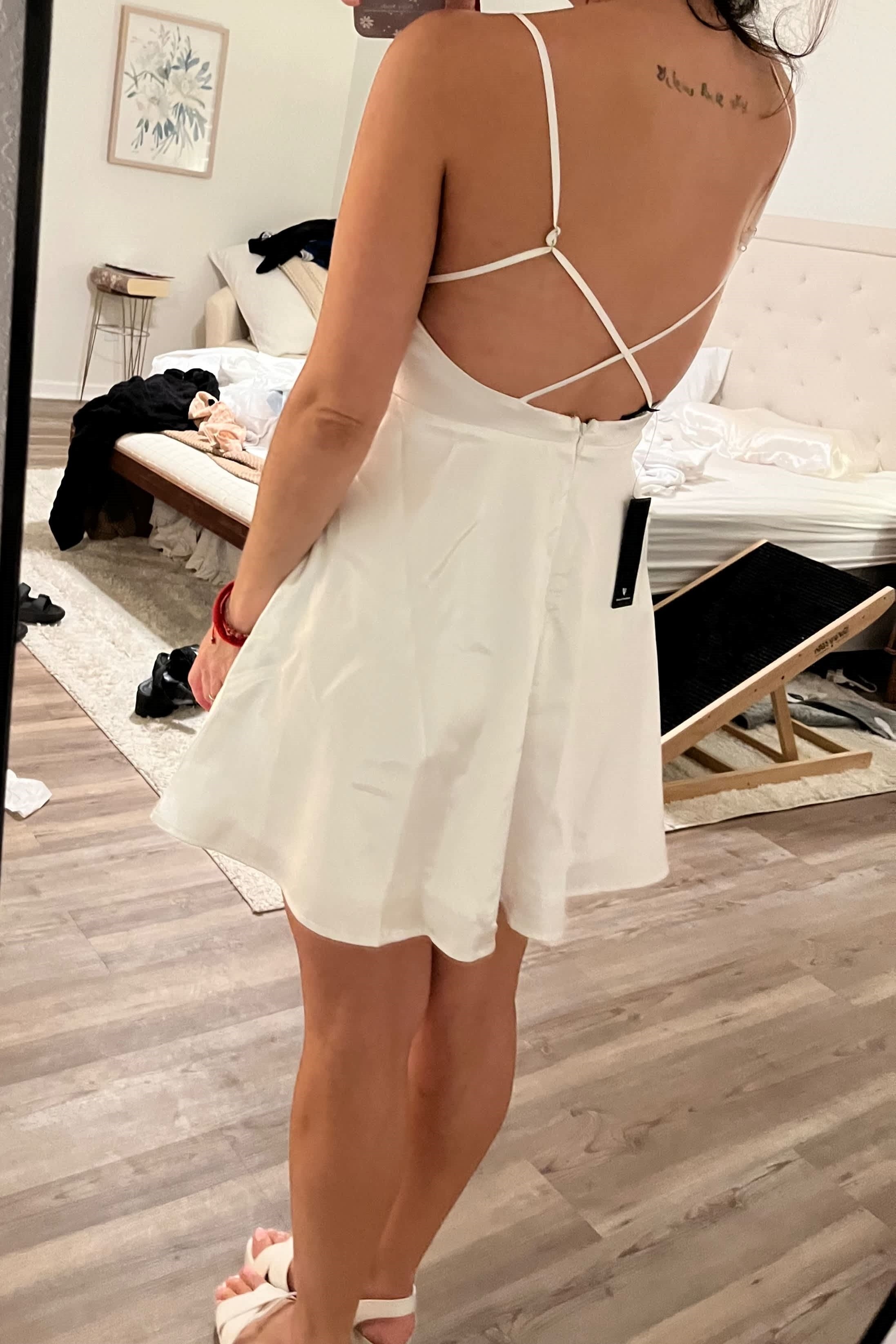 Mint Blue V-Neck Satin A-Line Mini Dress