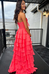Straps Yellow Chiffon Ruffle A-line Long Dress