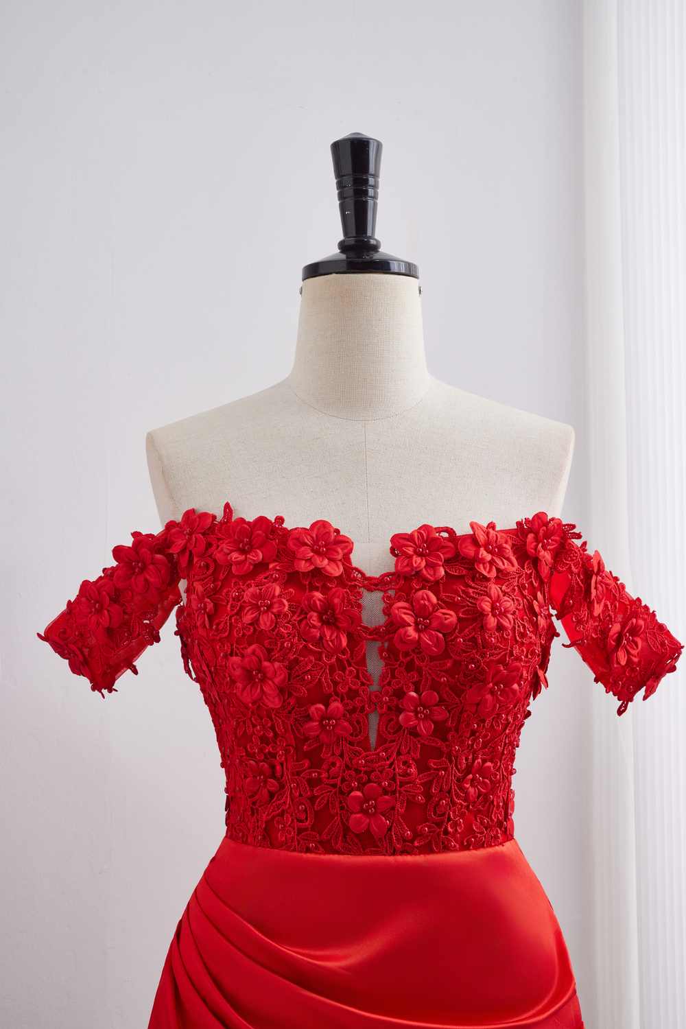 3D Flowes Off the Shoulder Ruched Tight Dress