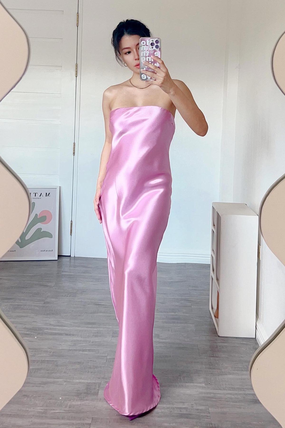 Strapless Ivory Soft Satin Party Dress with Cowl Back