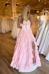 Hot Pink Sweetheart Ruffled A-Line Floor-Length Dress