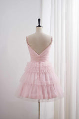 Straps Pink A-line Tiered Ruffle Short Homecoming Dress
