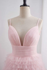 Straps Pink A-line Tiered Ruffle Short Homecoming Dress